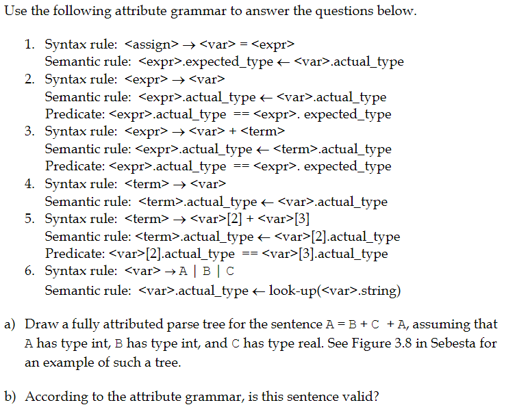Use the following attribute grammar to answer the | Chegg.com