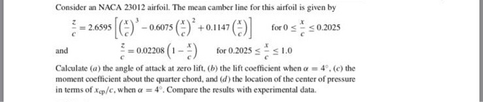 Solved Consider an NACA 23012 airfoil. The mean camber line | Chegg.com