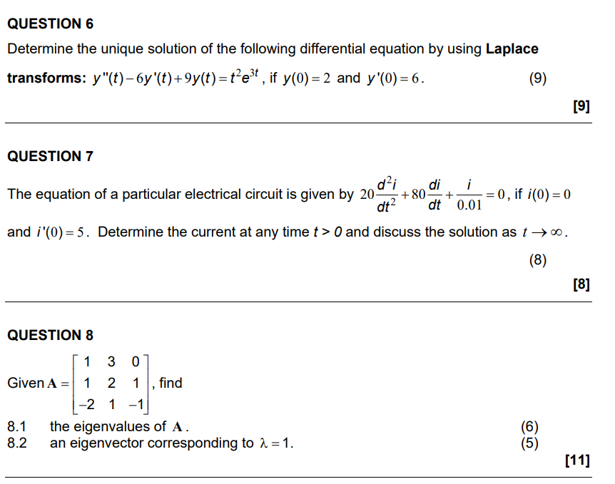 Solved QUESTION 6 Determine The Unique Solution Of The | Chegg.com