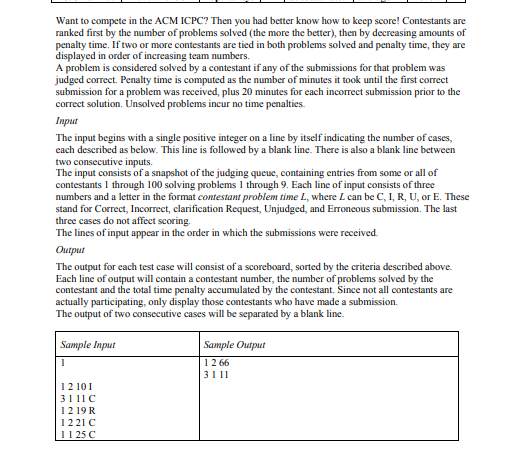 Solved Want To Compete In The Acm Icpc Then You Had Bett Chegg Com