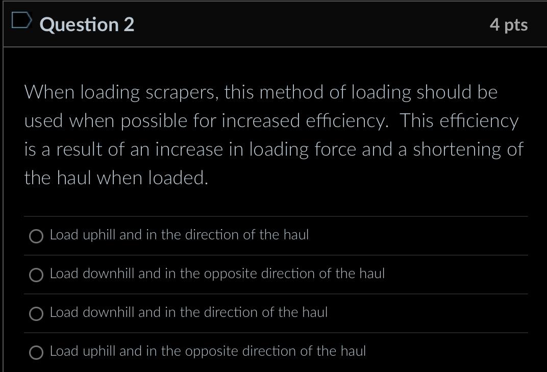 Solved When loading scrapers, this method of loading should | Chegg.com