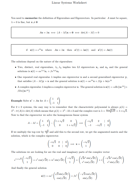 Solved Linear Systems Worksheet You need to memorize the | Chegg.com