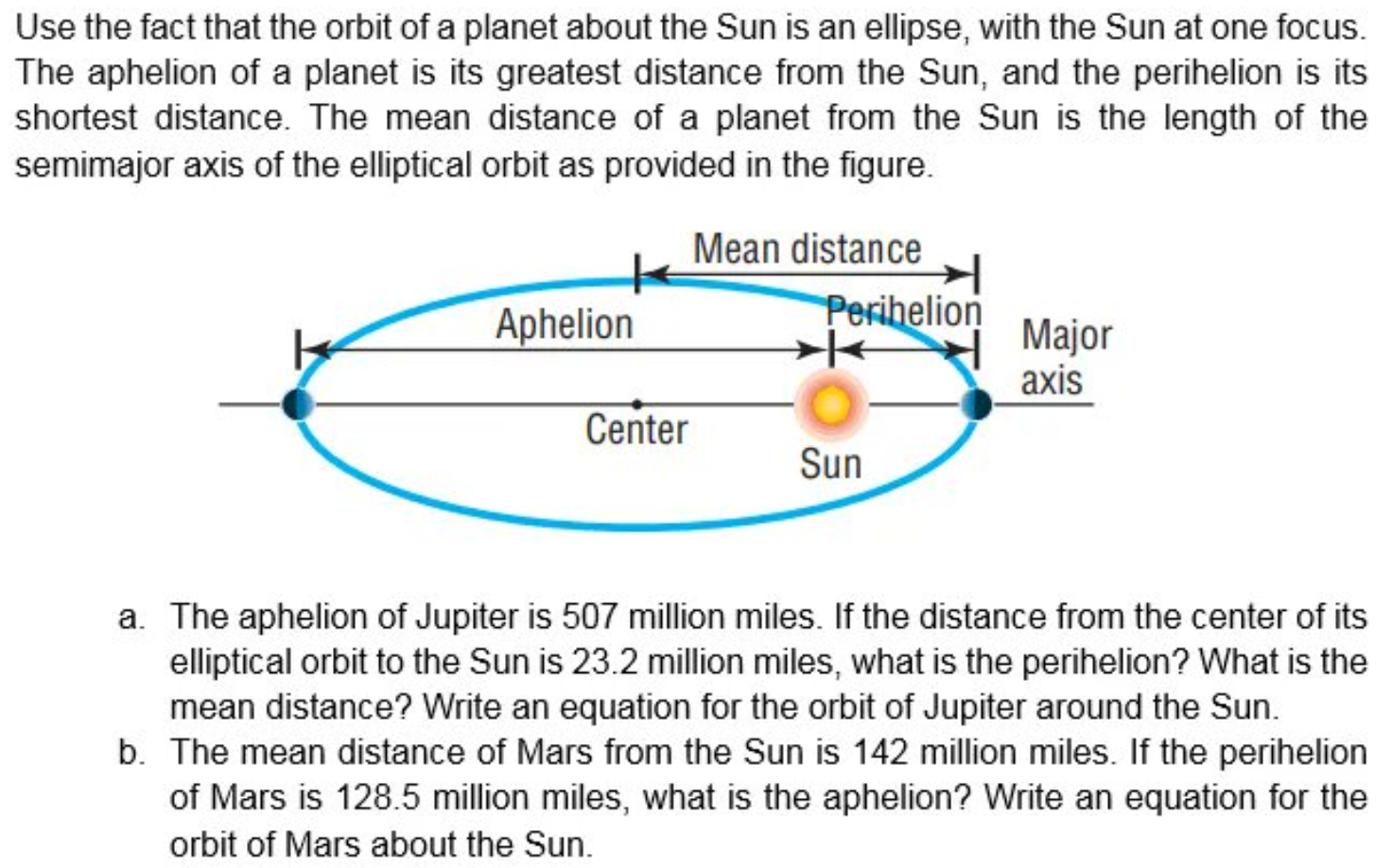 Solved Use the fact that the orbit of a planet about the Sun | Chegg.com