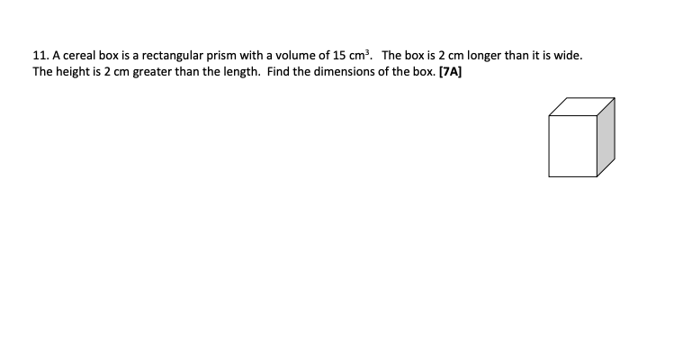 Solved 11. A cereal box is a rectangular prism with a volume | Chegg.com