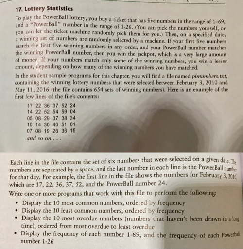Solved 17. Lottery Statisties To play the PowerBall lottery, | Chegg.com