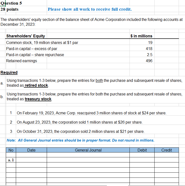 Solved The Shareholders' Equity Section Of The Balance Sheet | Chegg.com