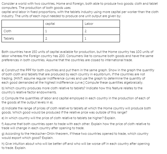 Solved Consider A World With Two Countries, Home And | Chegg.com