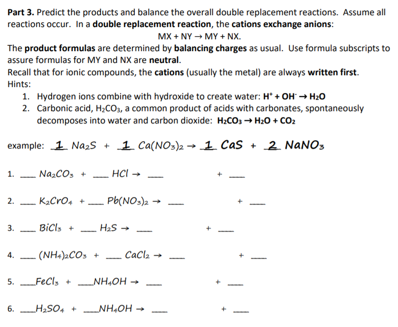 Solved Part 3. Predict the products and balance the overall | Chegg.com