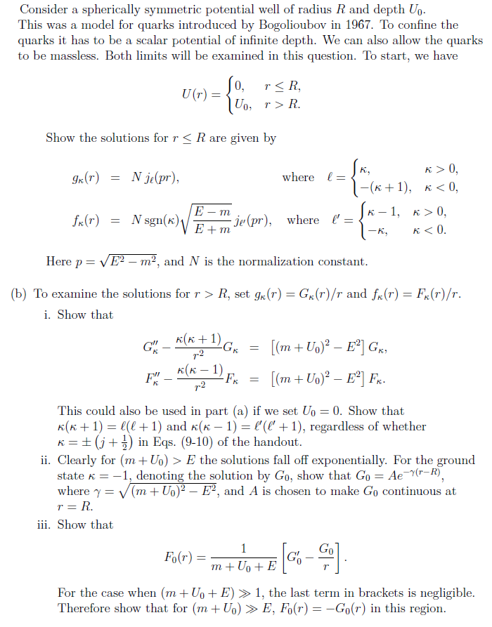 Consider a spherically symmetric potential well of | Chegg.com