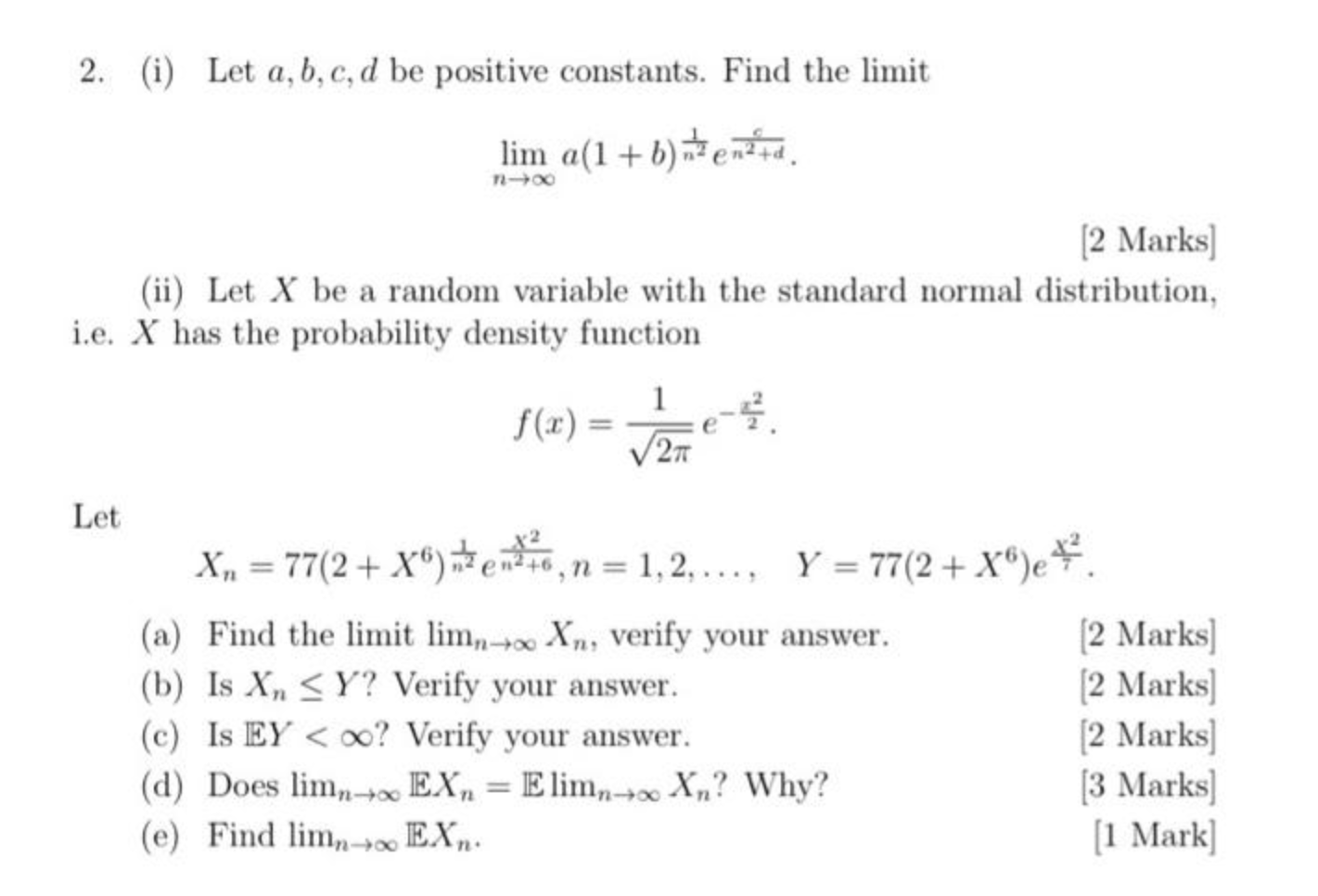 2. (i) Let A,b,c,d Be Positive Constants. Find The | Chegg.com