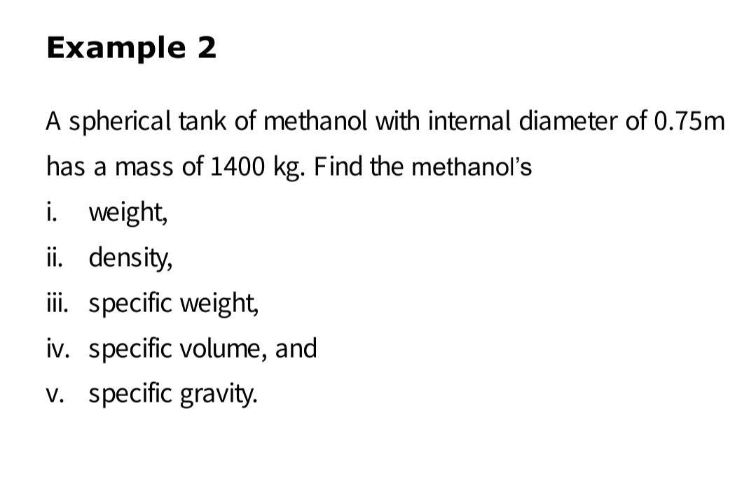 Solved Example 2 A spherical tank of methanol with internal | Chegg.com