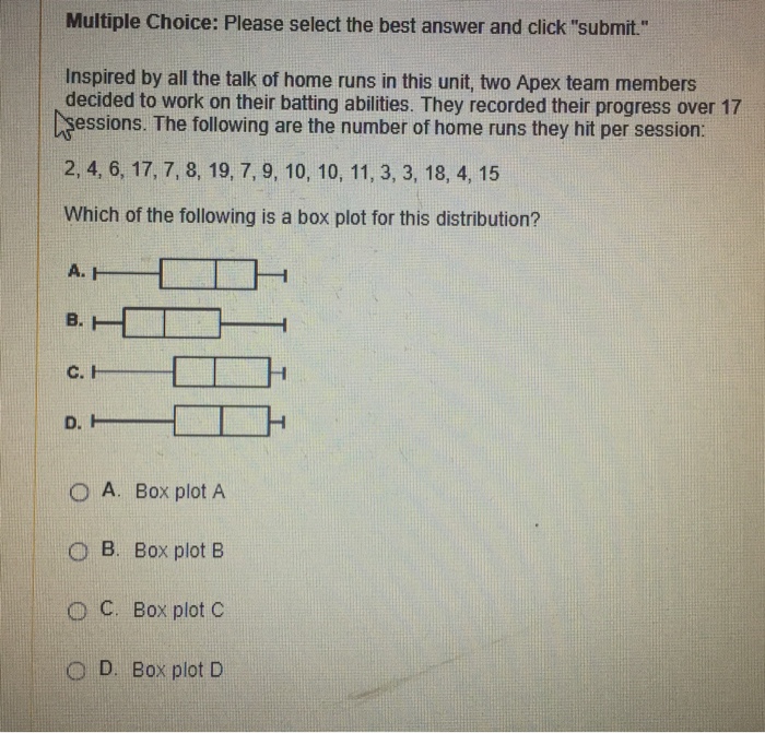 Box Plot Multiple Choice Question