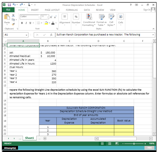 Solved Finance Depreciation Schedules - Excel - 5 FILE HOME | Chegg.com