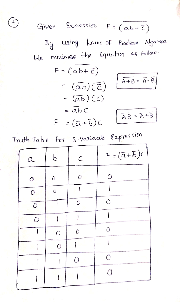 Solved 7 Draw Truth Table Using Following Expression F Ab C 8 Simplify Abc D B C D B Using Basic Q