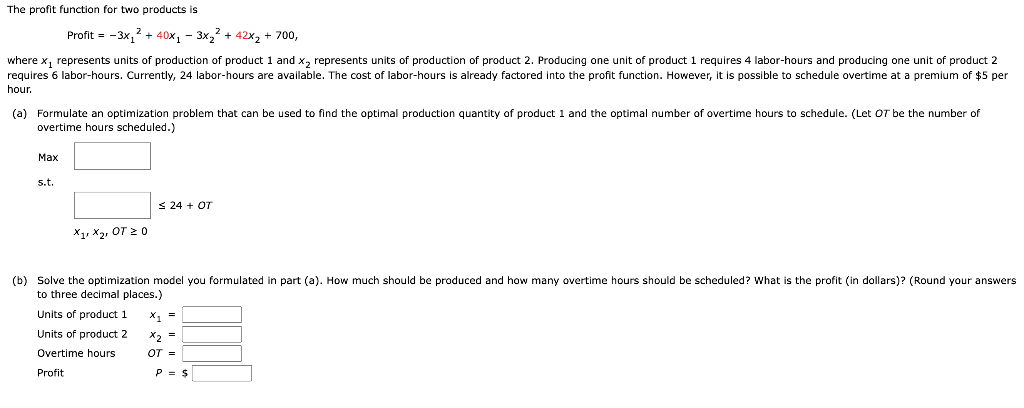 Solved The profit function for two products is Profit | Chegg.com