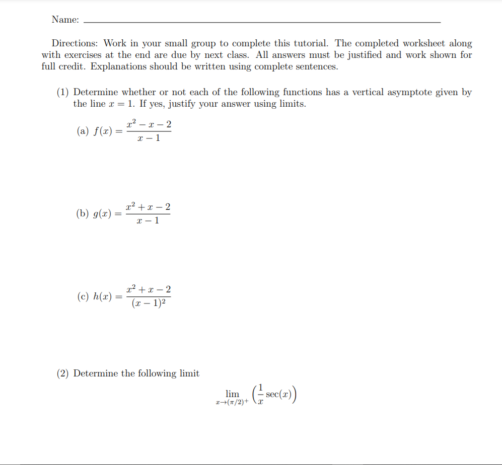 Solved Name Directions Work In Your Small Group To Chegg Com