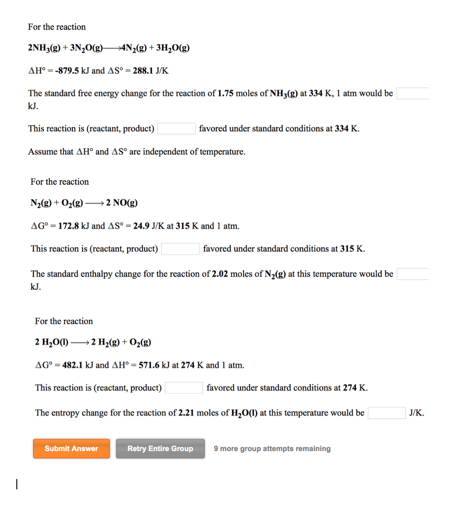 Solved For the reaction 2NH3(g) +3N20(g*4N2(g) +3H20(g) | Chegg.com