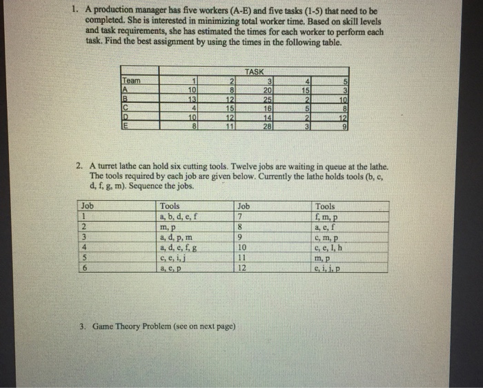 Solved A production manager has five workers (A-E) and five | Chegg.com
