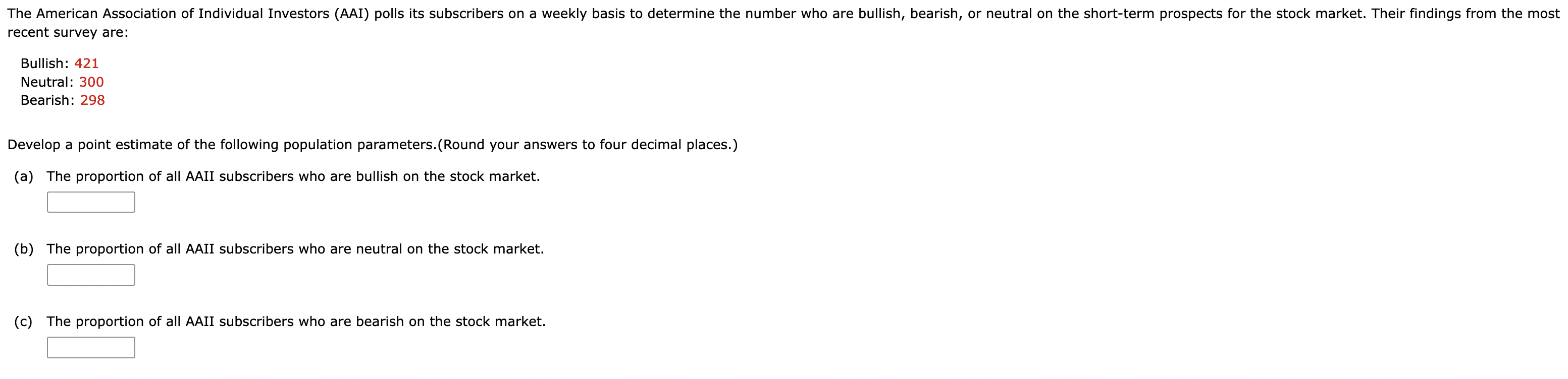 Solved recent survey are: Bullish: 421 Neutral: 300 Bearish: | Chegg.com