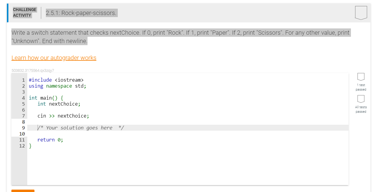 Solved CHALLENGE ACTIVITY 2.5.1: Rock-paper-scissors. Write | Chegg.com