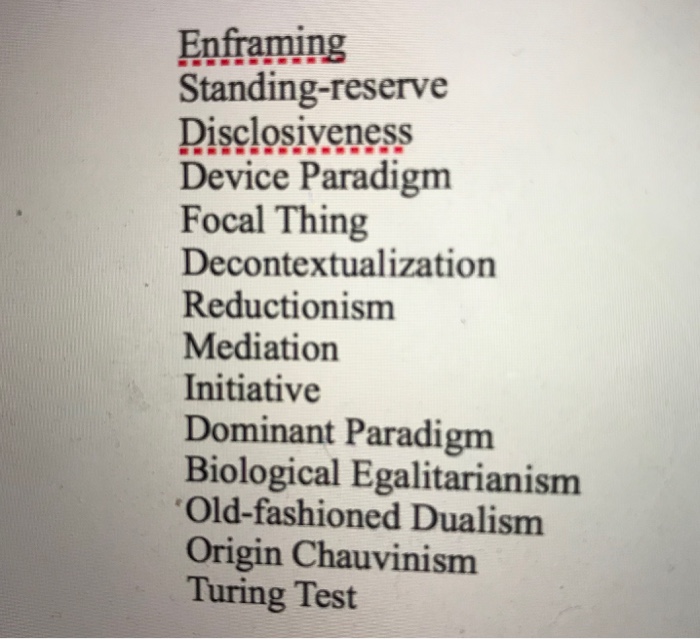 Solved Enframing Standingreserve Disclosiveness Device
