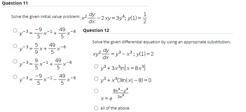 Solved Question 11 Solve The Given Initial Value Problem: Dy 