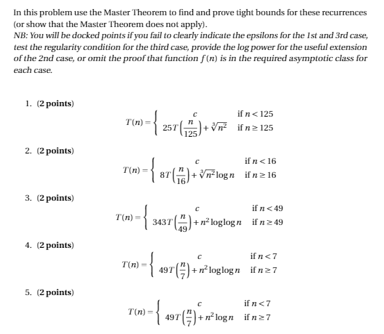 Solved In This Problem Use The Master Theorem To Find And | Chegg.com