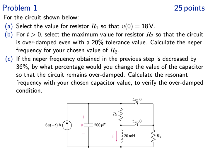 Solved Problem 1 25 points For the circuit shown below: (a) | Chegg.com