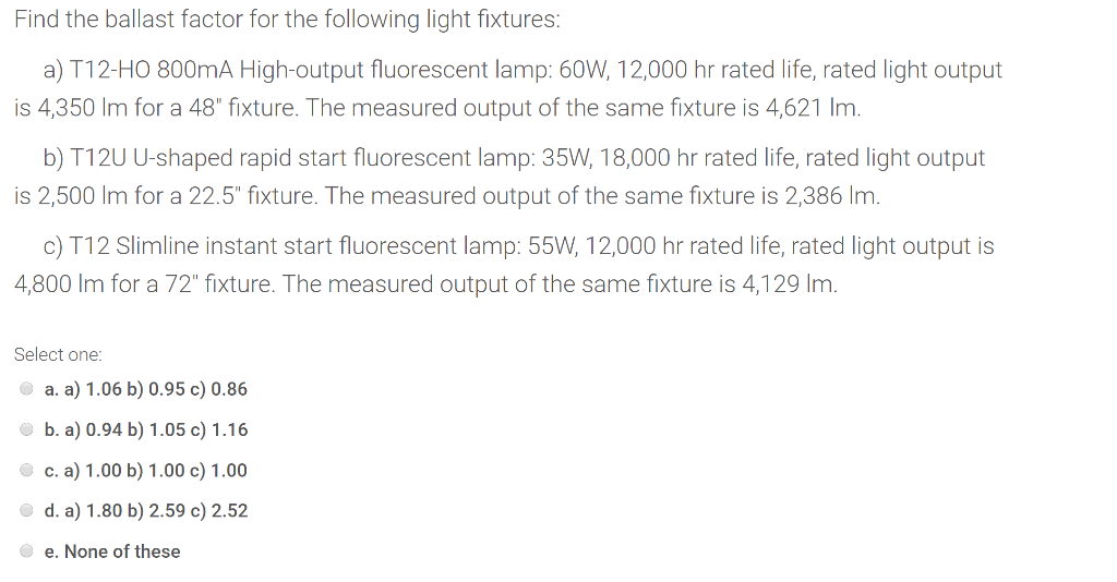 Find the ballast factor for the following light