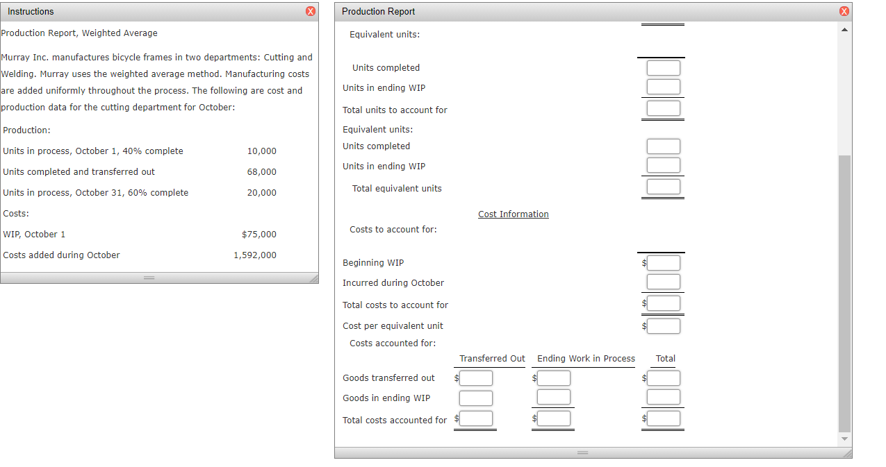 Solved Instructions X Production Report X Production Report,