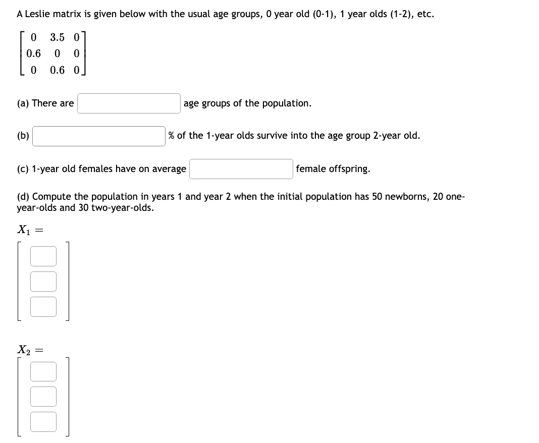 Solved A Leslie matrix is given below with the usual age | Chegg.com