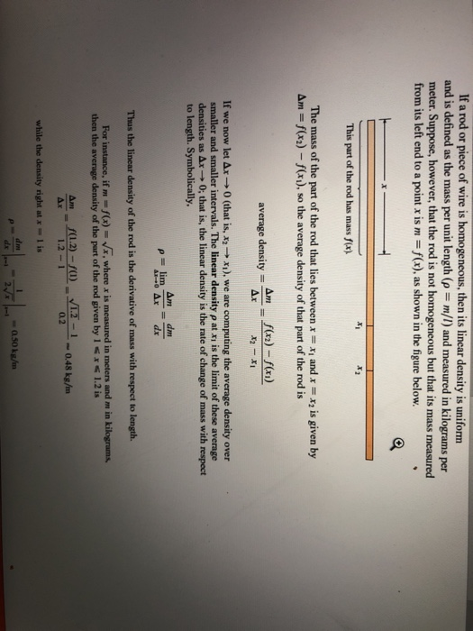 Solved The mass of the part of a metal rod that lies between