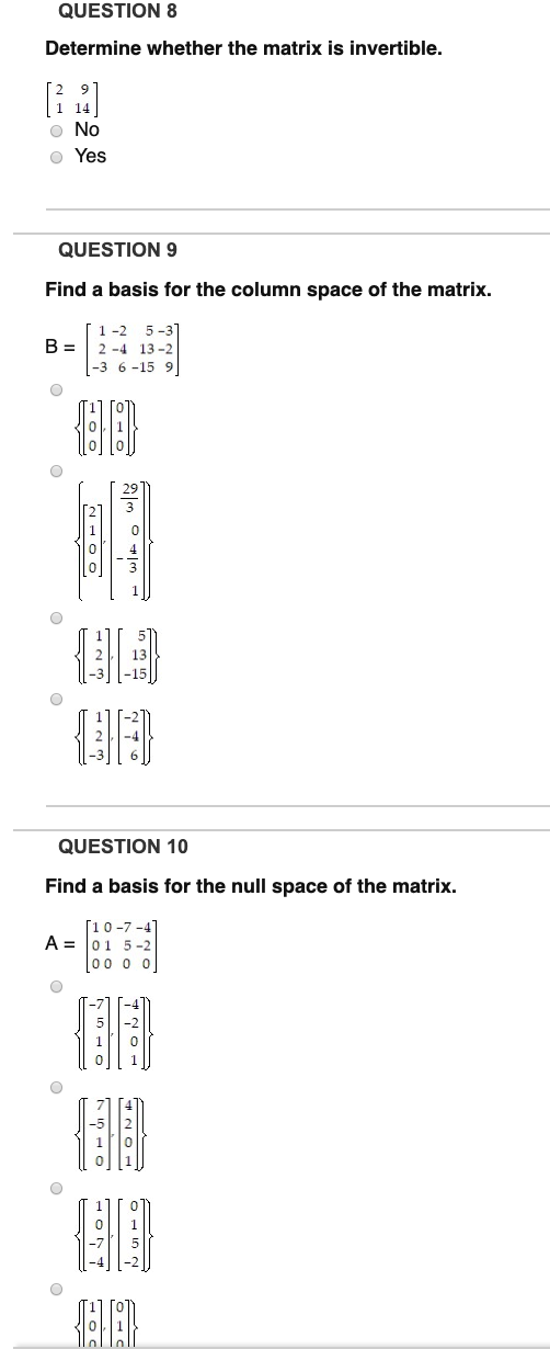 Solved QUESTION 8 Determine whether the matrix is | Chegg.com