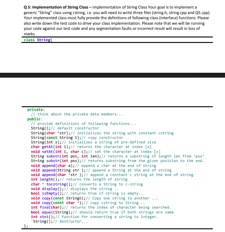 Q5: Implementation of String Class -Implementation of | Chegg.com