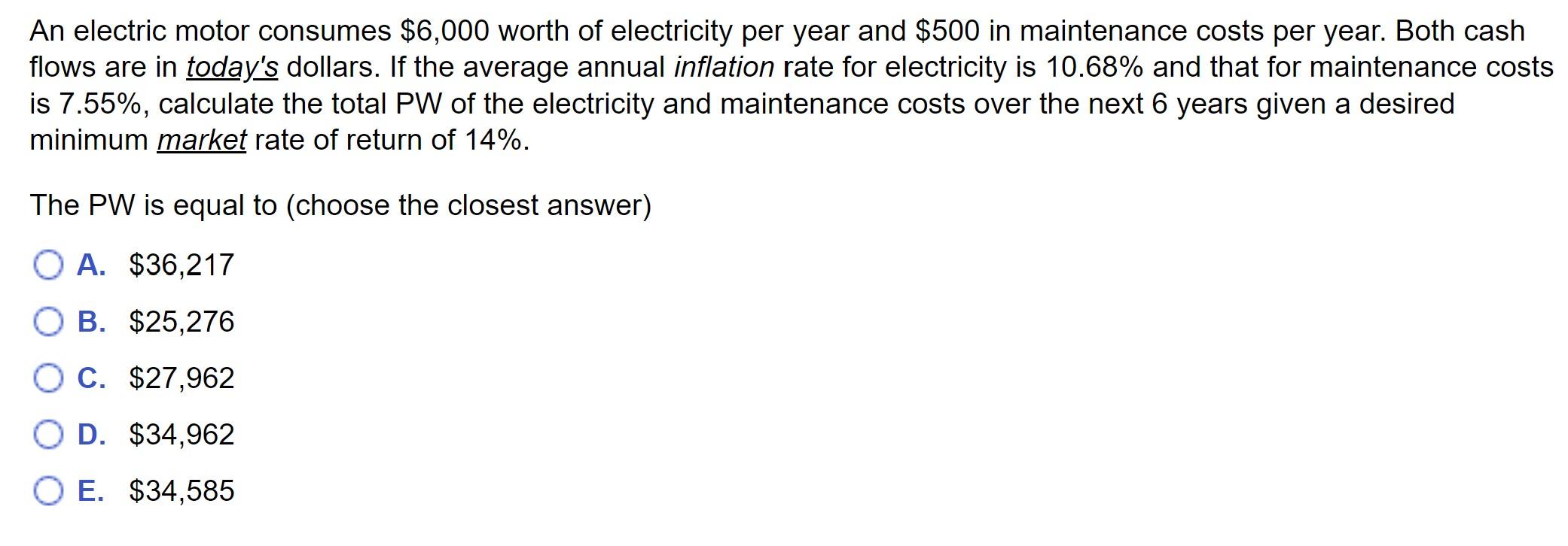 An electric motor consumes 6,000 worth of