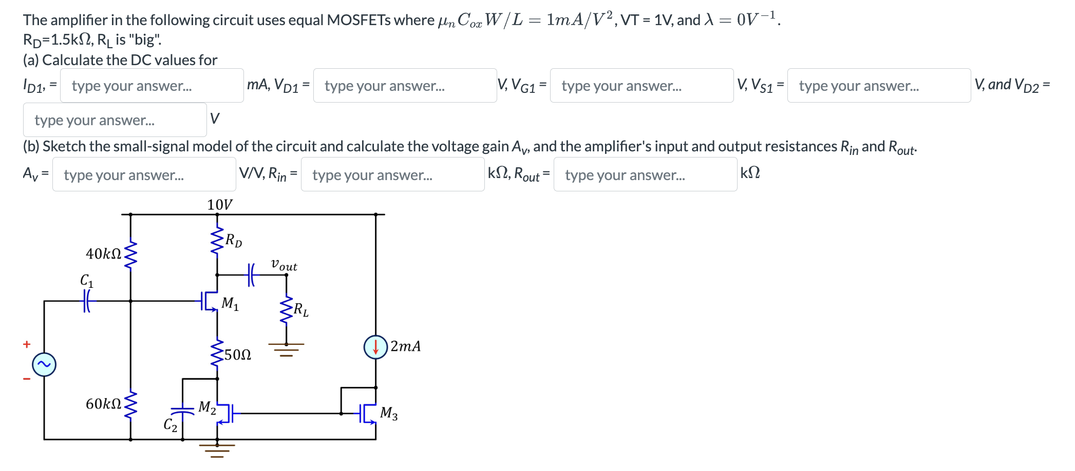 Solved The amplifier in the following circuit uses equal | Chegg.com