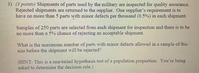 3) (3 points) Shipments of parts used by the military | Chegg.com