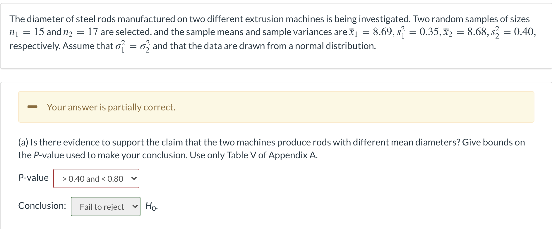 Solved The diameter of steel rods manufactured on two