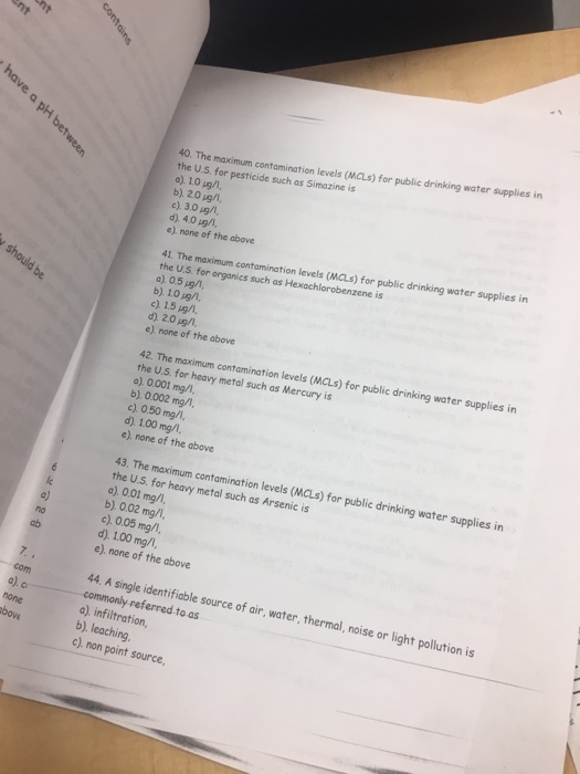 Solved 40. The maximum contamination levels (MCLs) for | Chegg.com