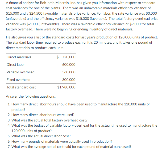 Solved A Financial Analyst For Bob-omb Minerals, Inc. Has | Chegg.com