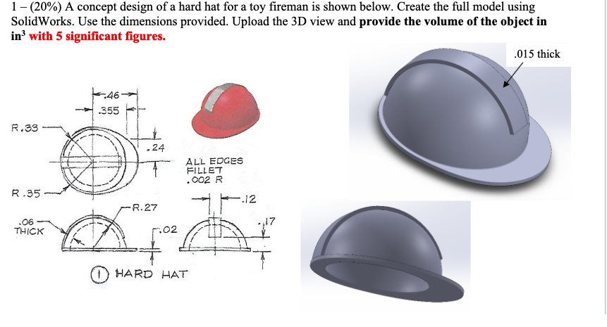 Solved 1-(20%) A concept design of a hard hat for a toy | Chegg.com