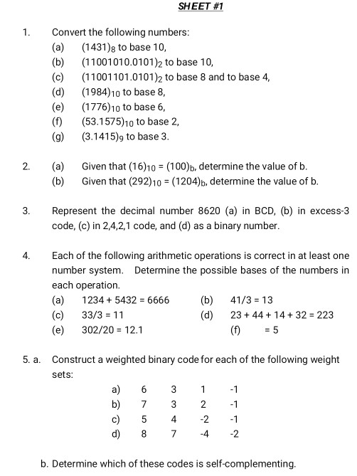 数学文化 第１号2.3.4.5.7.8.10.11.16.17.19.20.23 Solved SHEET #1 Convert the following numbers (a) (1431)8 to