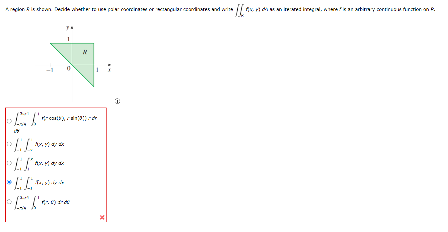 Solved A region R is shown. Decide whether to use polar | Chegg.com