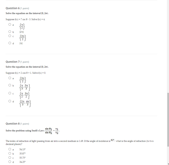 Solved Question 6 (1 point) Solve the equation on the | Chegg.com