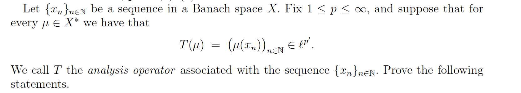 Let {{n}nen be a sequence in a Banach space X. Fix 1 | Chegg.com