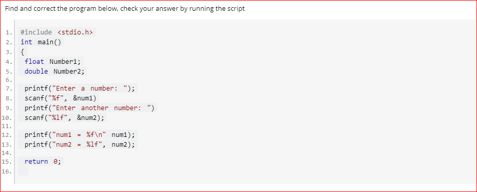 Solved Find and correct the program below, check your answer | Chegg.com