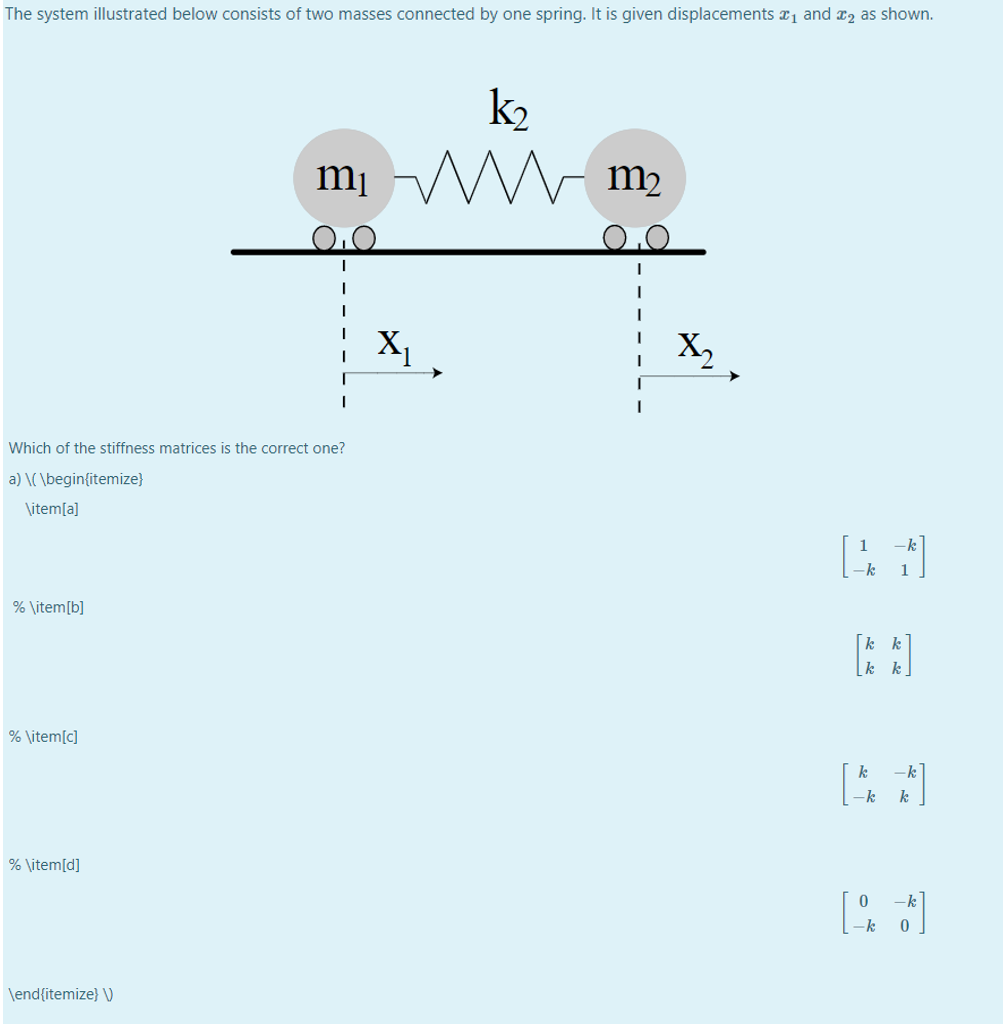 Solved The system illustrated below consists of two masses | Chegg.com