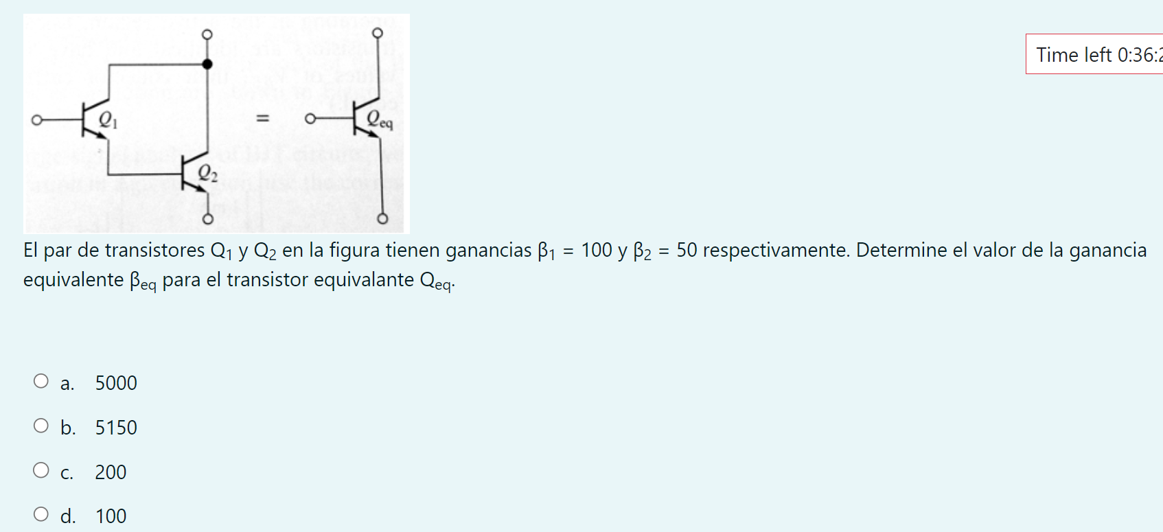 El par de transistores \( Q_{1} \) y \( Q_{2} \) en la figura tienen ganancias \( \beta_{1}=100 \) y \( \beta_{2}=50 \) respe