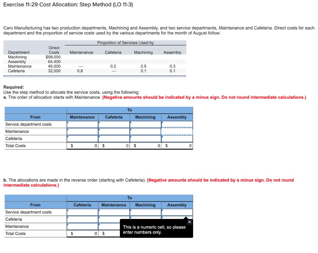 Solved Exercise 11-29 Cost Allocation: Step Method (LO 11-3) | Chegg.com