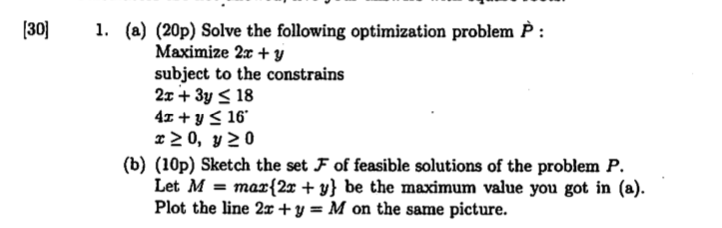 Solved (30] 1. (a) (20p) Solve the following optimization | Chegg.com